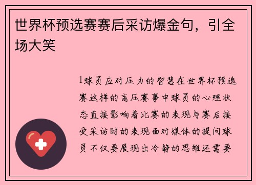 世界杯预选赛赛后采访爆金句，引全场大笑