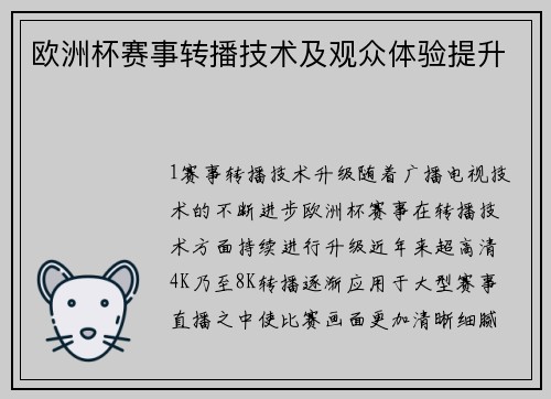 欧洲杯赛事转播技术及观众体验提升